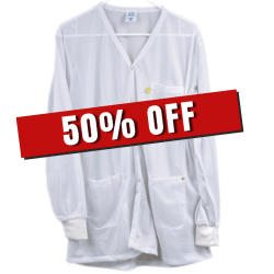 ESD V-Neck X-Small White with Knit Cuff (Clearance)